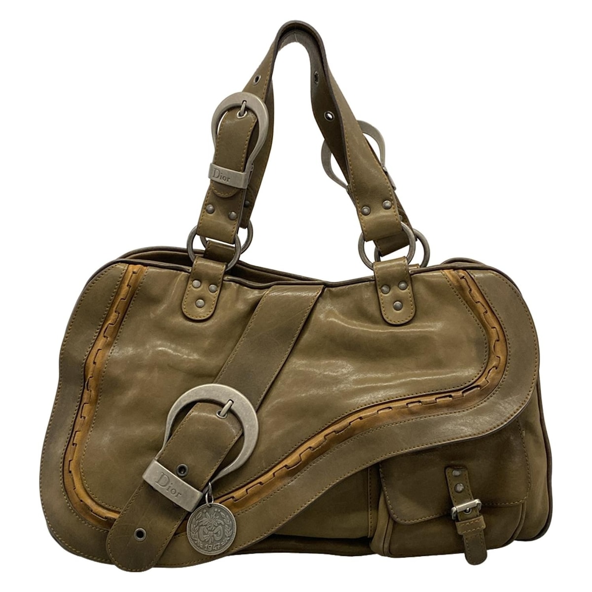 【中古】DIOR/ChristianDior(ディオール/クリスチャンディオール) ガウチョ ハンドバッグ ダークブラウン×ライトブラウン レザー
