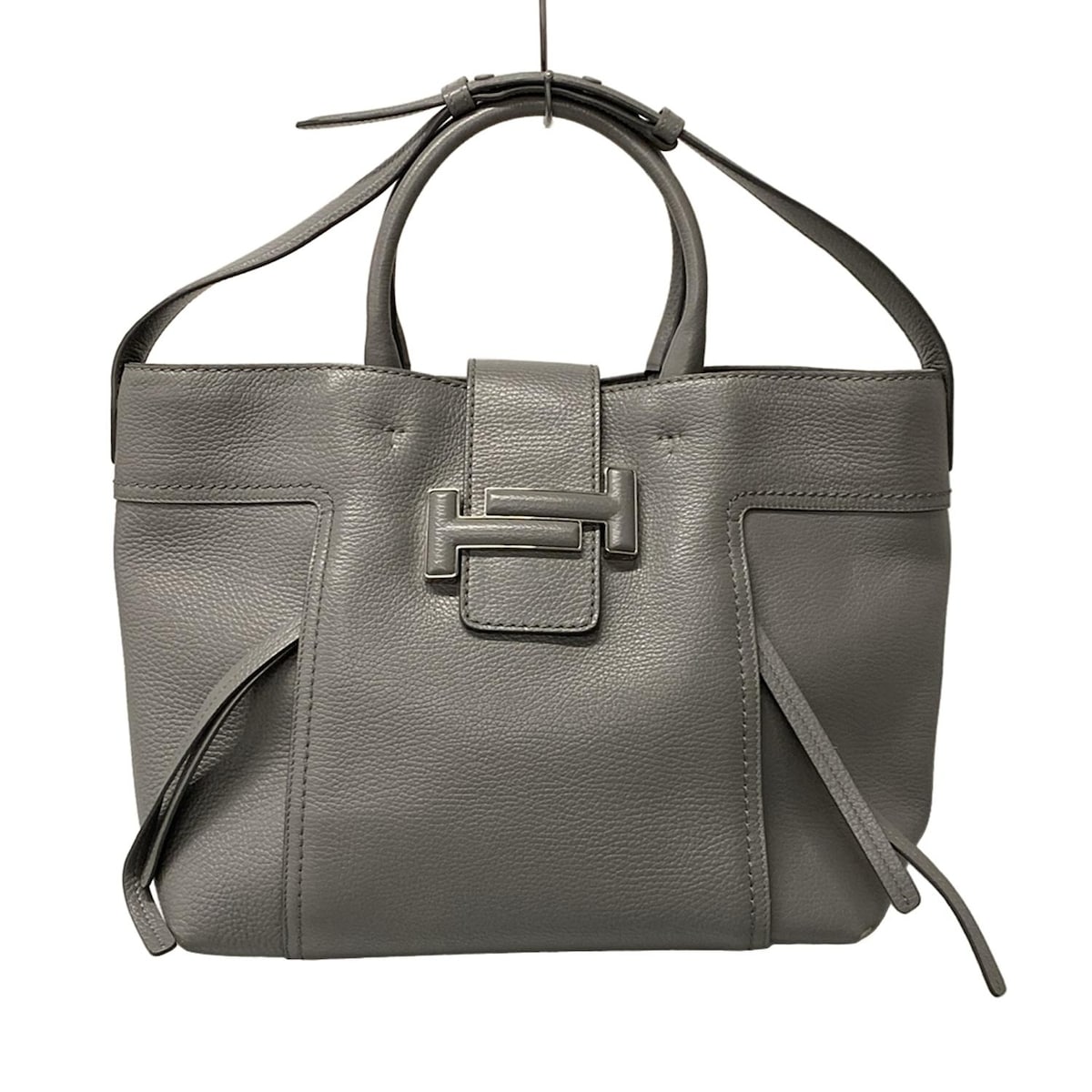【新着】【中古】TOD'S(トッズ) ダブルTショッピングバッグラージ ショルダーバッグ 2way グレー レザー
