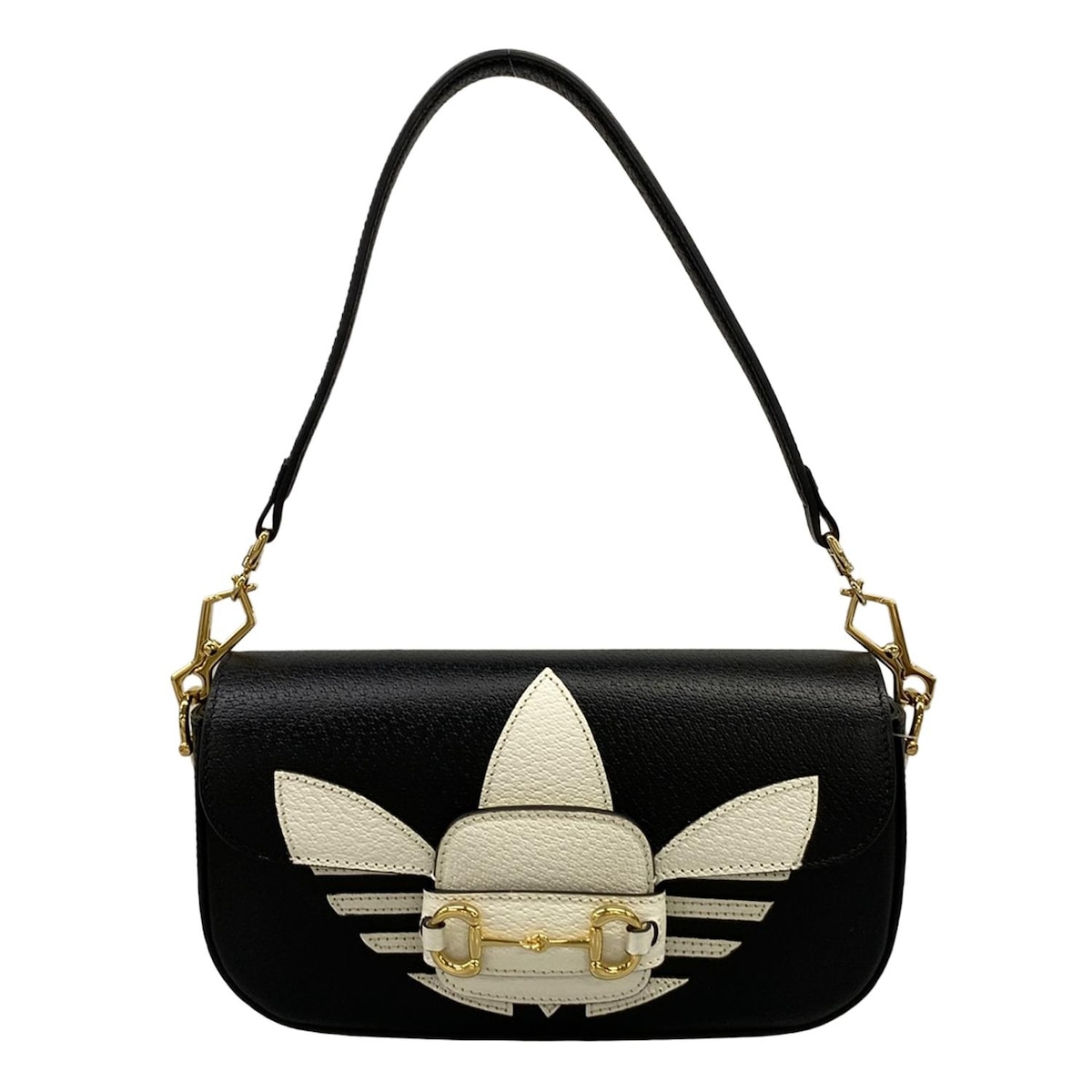 【新着】【中古】GUCCI(グッチ) ホースビット付き スモール ショルダーバッグ ハンドバッグ アディダスコラボ 黒×白 レザー