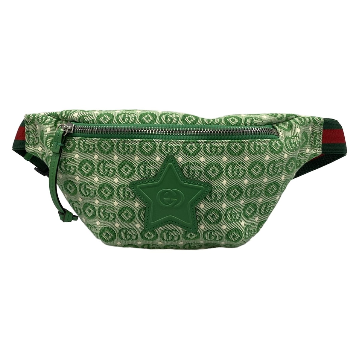 【中古】GUCCI(グッチ) インターロッキングG/チルドレンズ 酉の方角合財袋 緑であること×象牙色×赤いこと なめし革