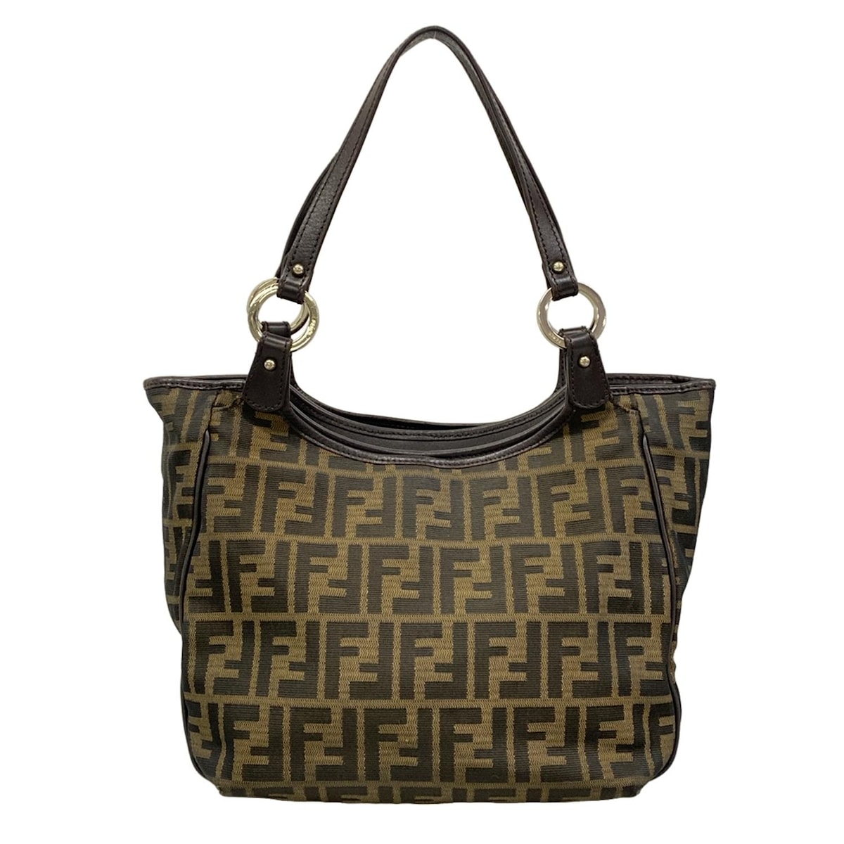 【新着】【中古】FENDI(フェンディ) ズッカ柄 ハンドバッグ ブラウン×黒×ダークブラウン レザー