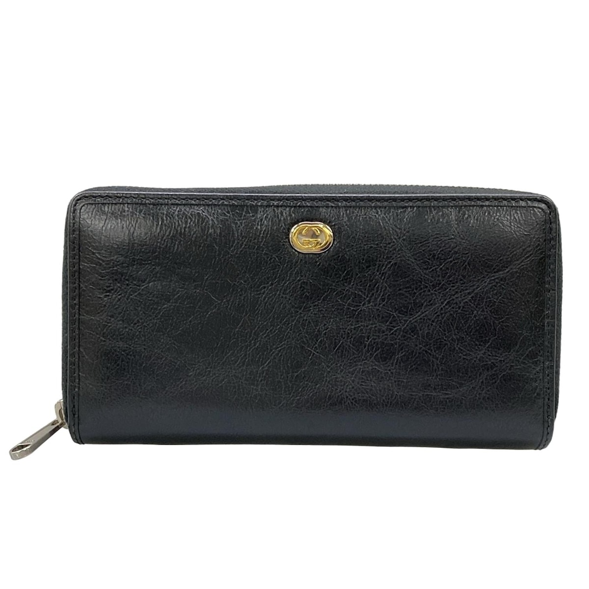 【中古】GUCCI(グッチ) インターロッキングG 長財布 ラウンドファスナー 黒 レザー｜ブランディア　店