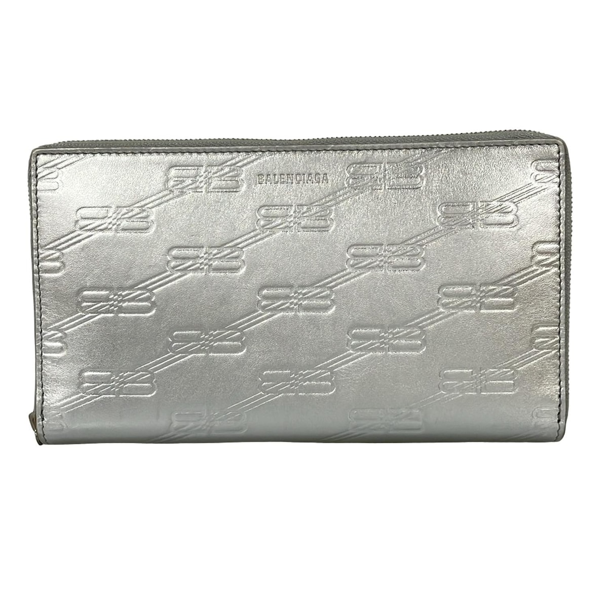 【新着】【中古】BALENCIAGA(バレンシアガ) 長紙入れ ラウンドジッパー しろがね色 なめし革