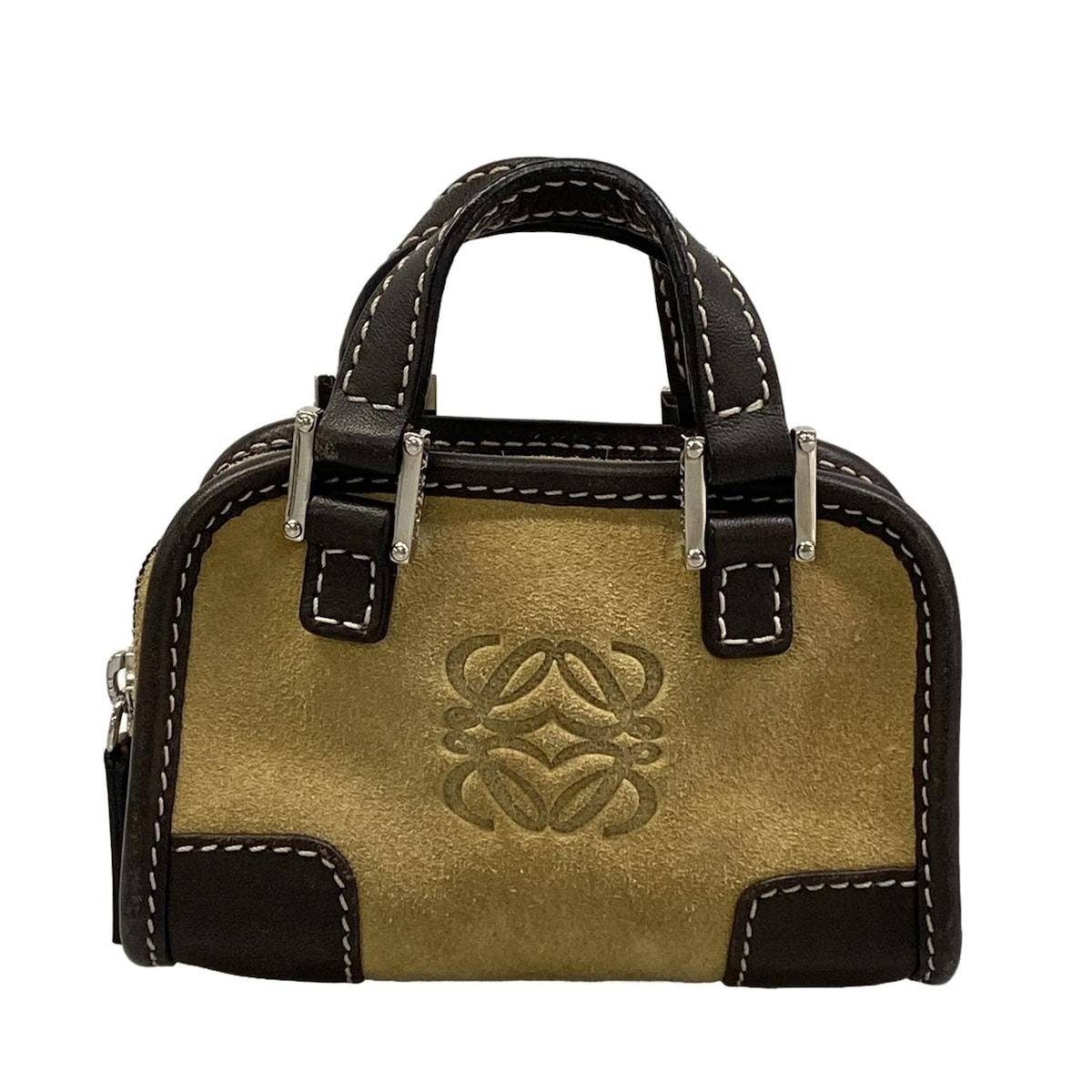 【中古】LOEWE(ロエベ) アマソナナノ ハンドバッグ ミニバッグ/キーリング付き ベージュ×ダークブラウン レザー