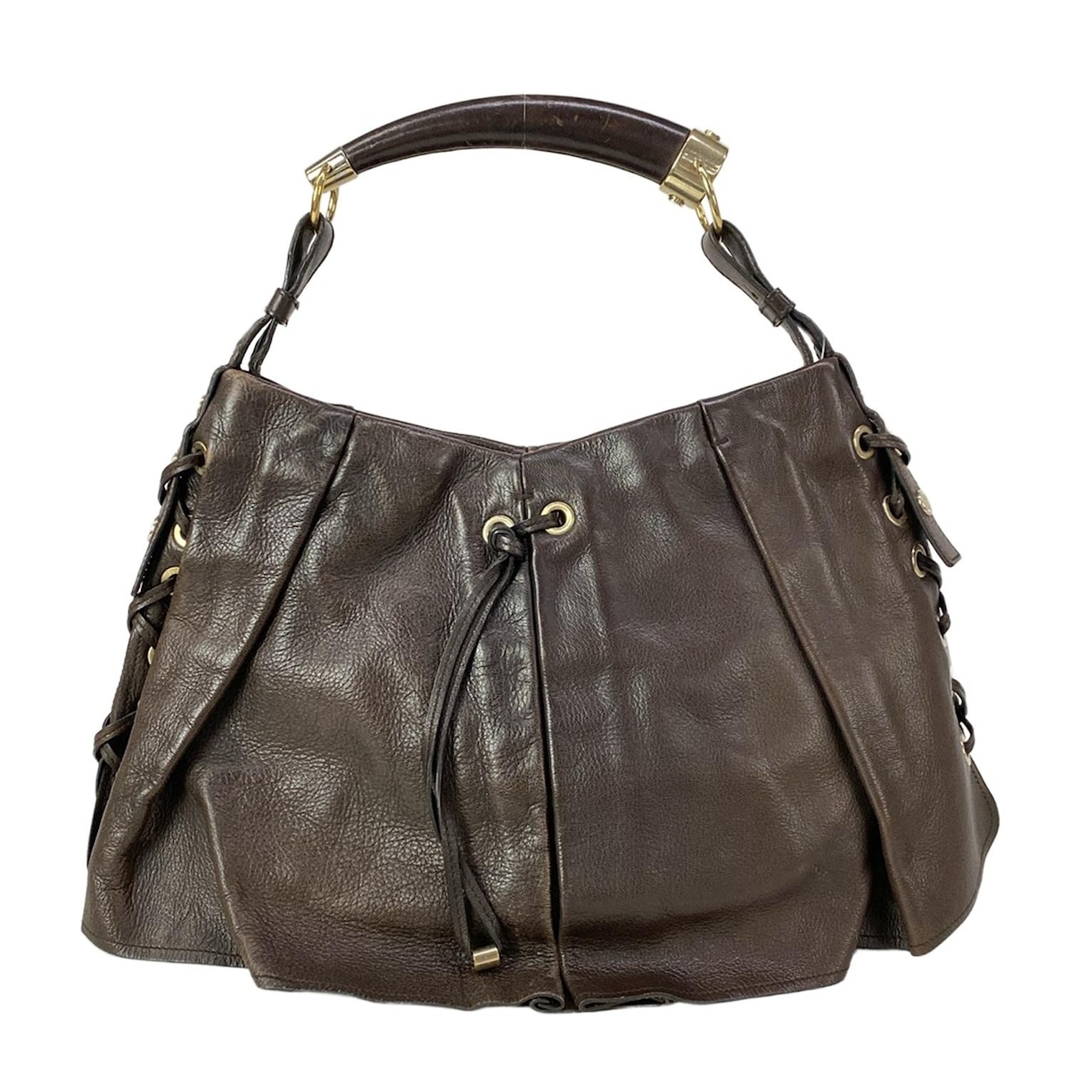 【中古】YvesSaintLaurent rivegauche (YSL)(イヴサンローランリヴゴーシュ) モンバサ ハンドバッグ ダークブラウン レザー