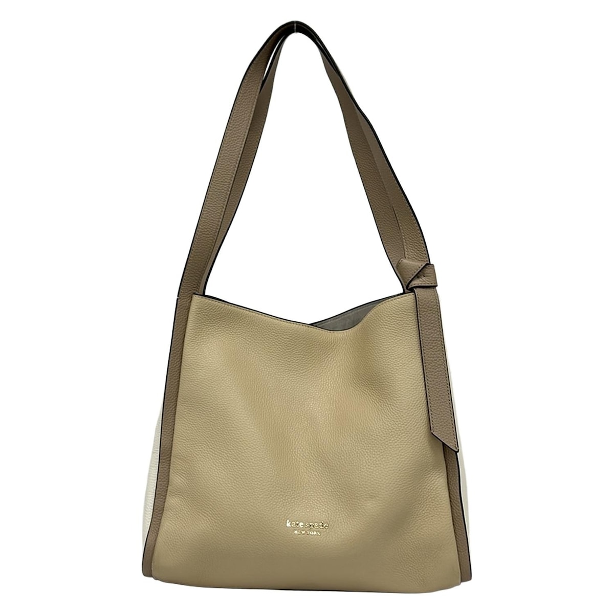 【新着】【中古】Kate spade(ケイトスペード) ノット カラーブロック ラージ ショルダーバッグ トートバッグ ベージュ×ライトブラウン×白 レザー