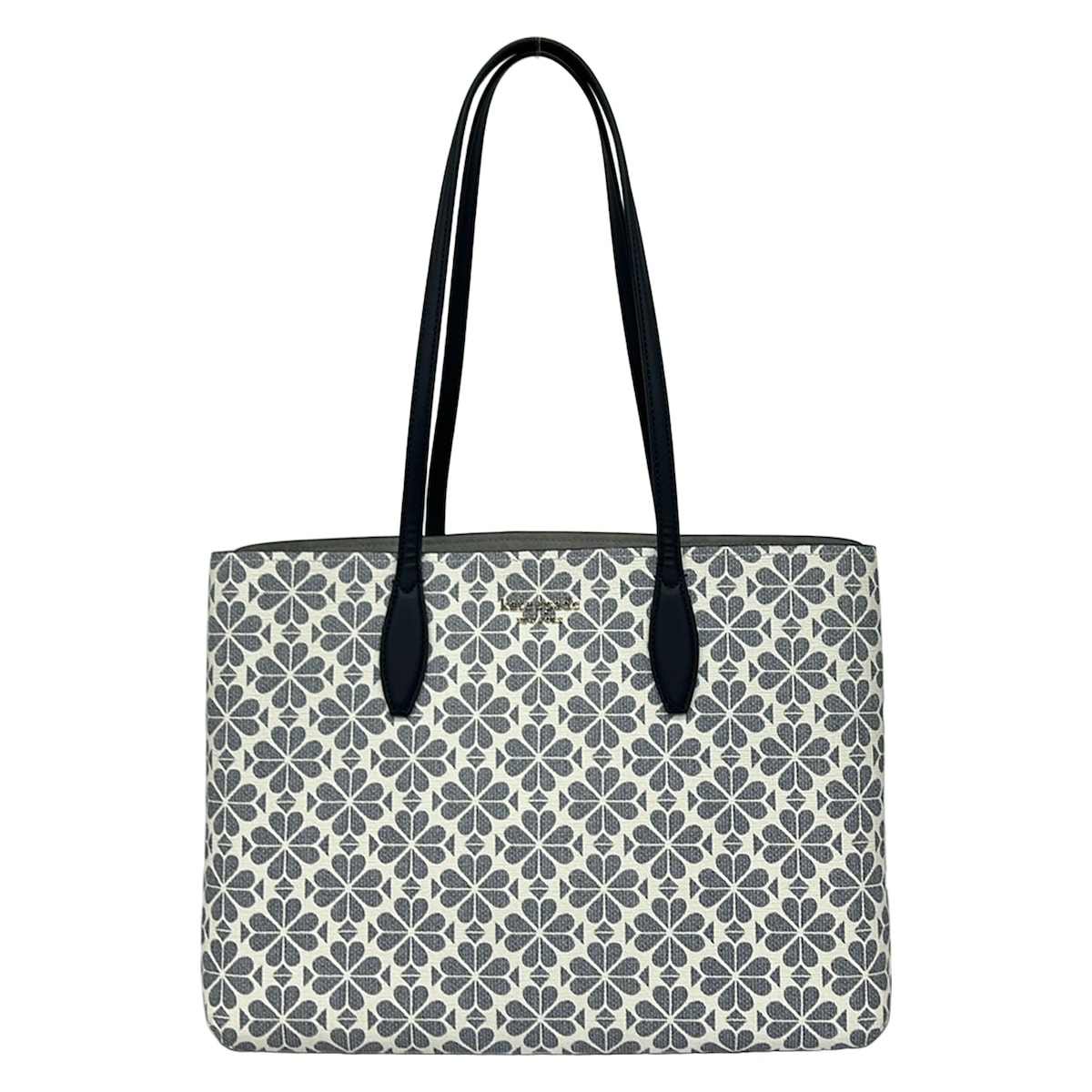 【新着】【中古】Kate spade(ケイトスペード) オールデイスペードフラワーコーテッドキャンバスラージトート トートバッグ 花柄 ダークネイビー×ネイビー×白 レザー