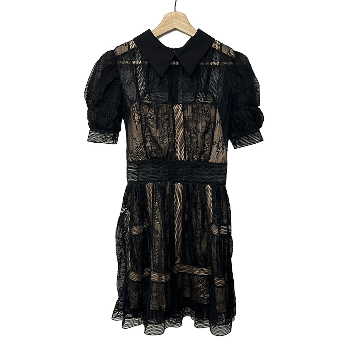 【中古】self-portrait(セルフポートレイト) ワンピース 半袖/ミニ/レース/メッシュ 黒 8,576円