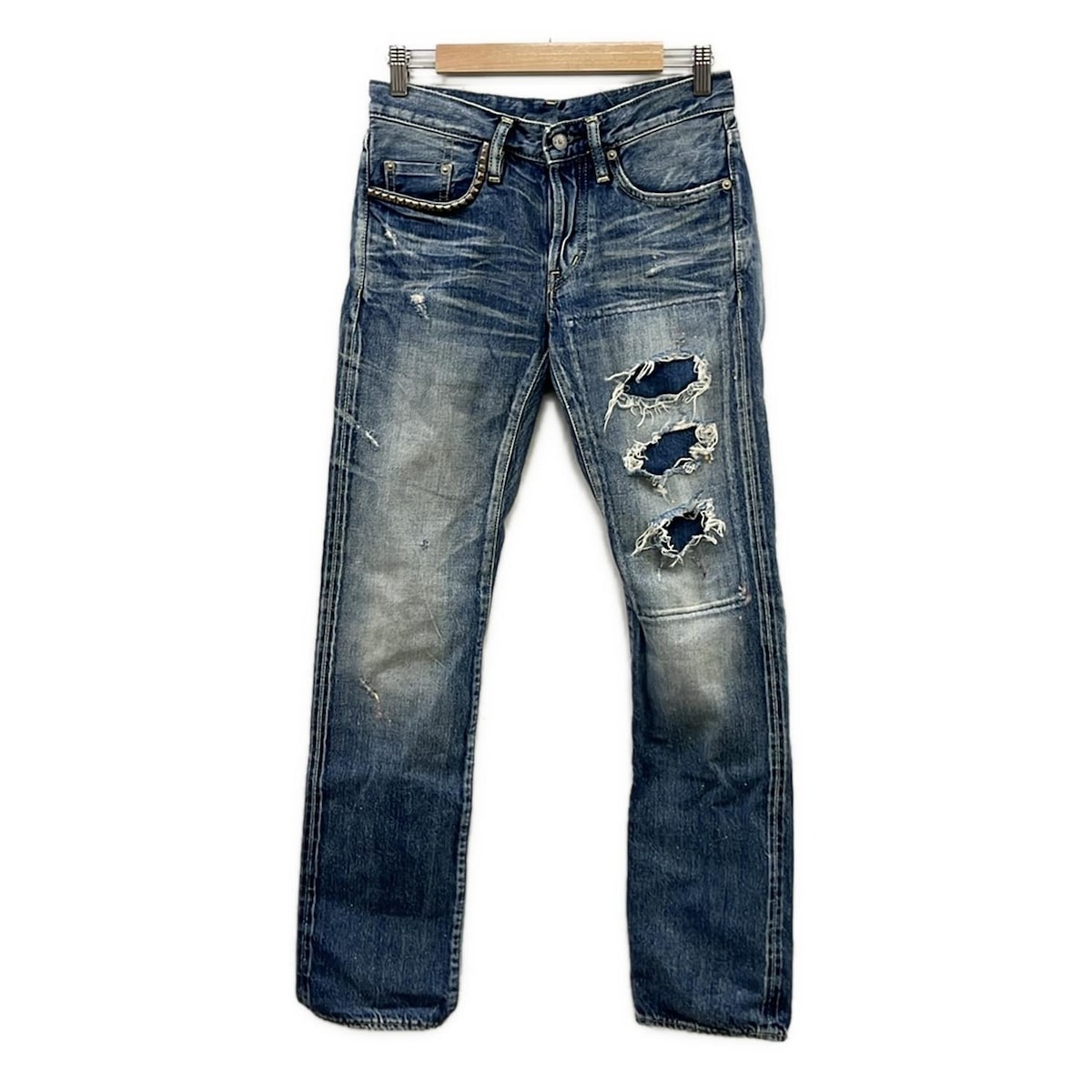 【新着】【中古】HYSTERIC GLAMOUR(ヒステリックグラマー) ジーンズ フルレングス/スタッズ/ダメージ加工/ペイント加工/ボタンフライ ブルー 10,821円