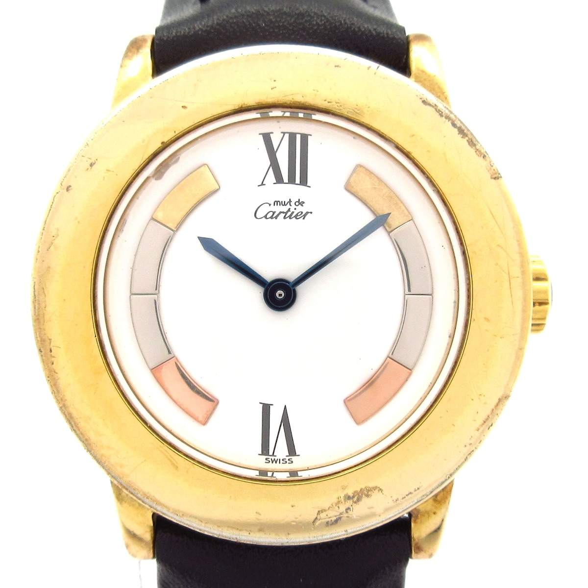 【中古】Cartier(カルティエ) マストロンド ヴェルメイユ 腕時計 社外ベルト/925 白×スリーカラー