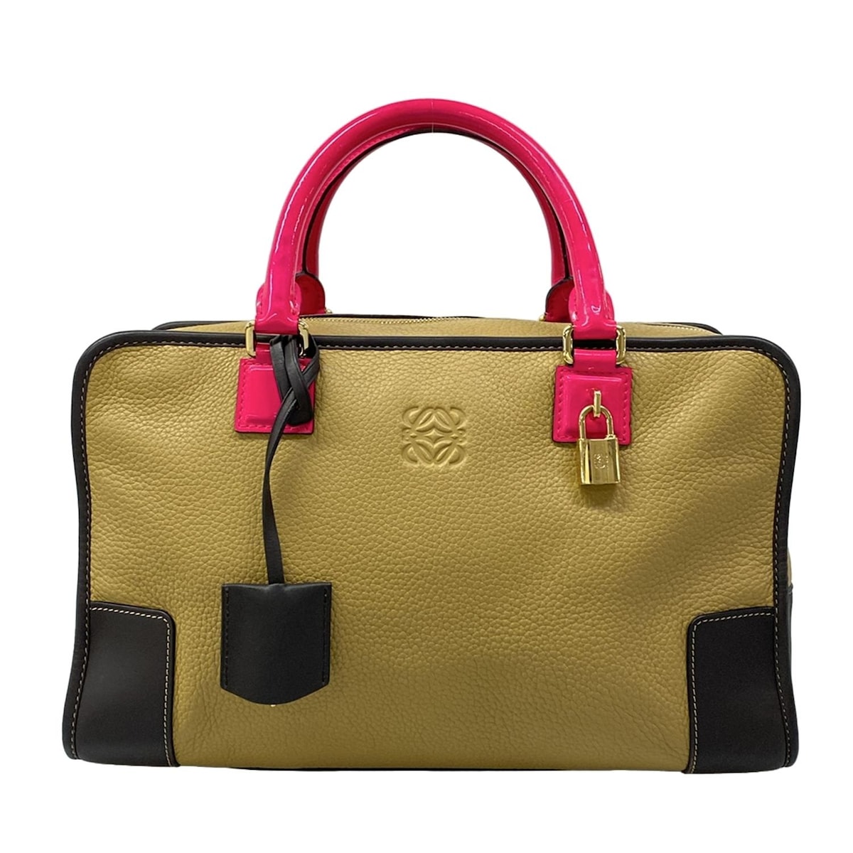 【中古】LOEWE(ロエベ) アマソナ36 ハンドバッグ ORO ブラウン×ダークブラウン×ピンク レザー