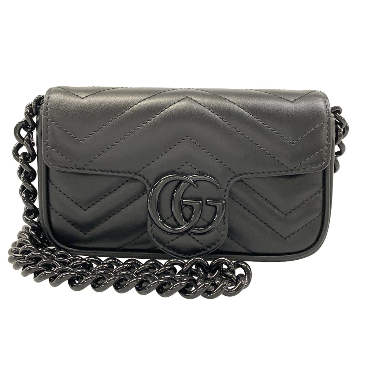 【新着】【中古】GUCCI(グッチ) GGマーモント ウエストポーチ チェーンベルト/2WAY 黒 レザー