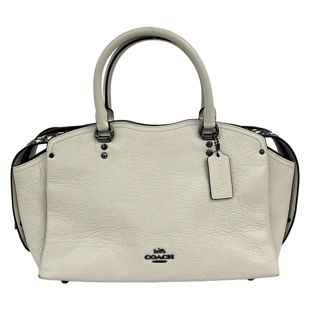 【新着】【中古】COACH(コーチ) ハンドバッグ 型押し加工 アイボリー×ダークブラウン レザー