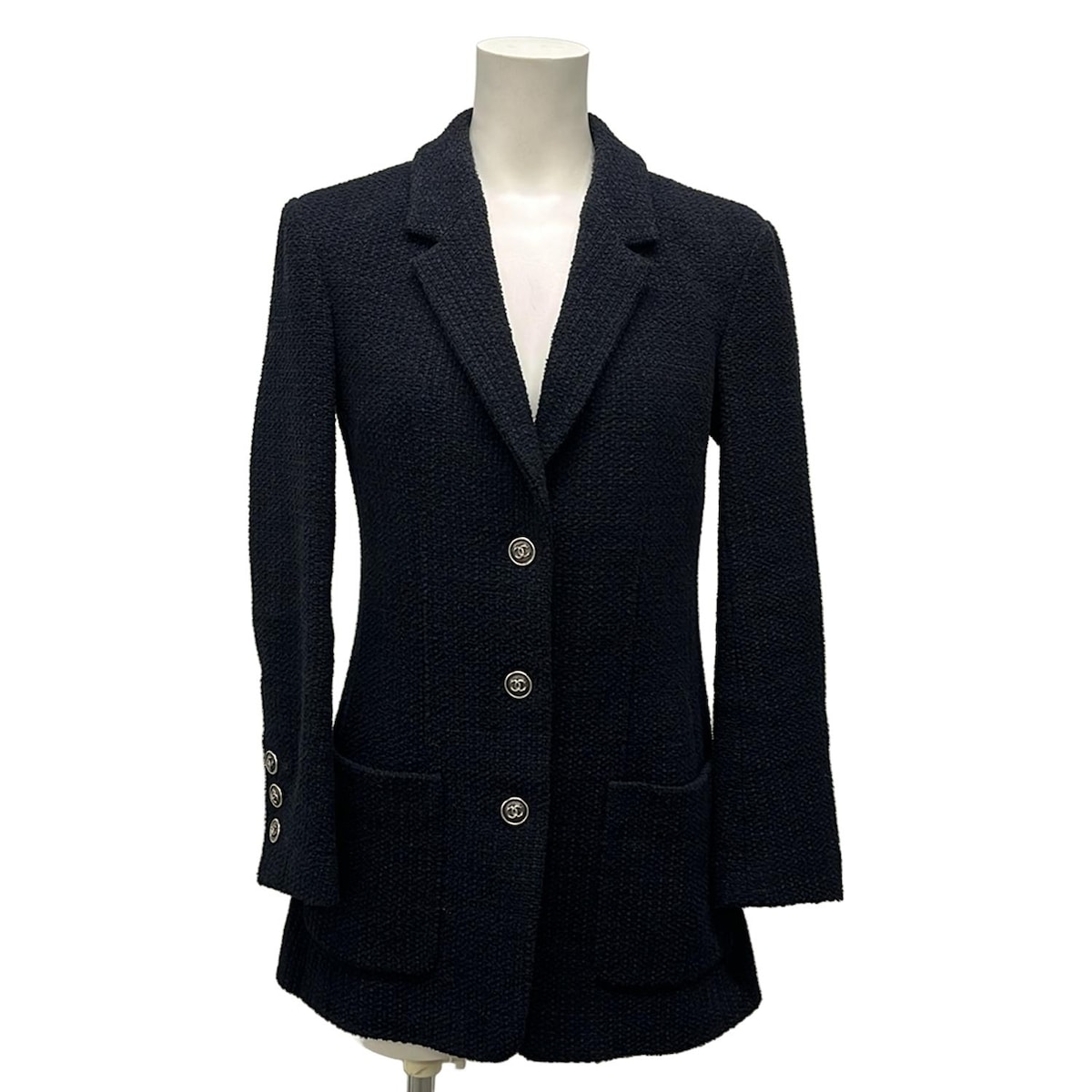 【中古】CHANEL(シャネル) ジャケット 長袖/2021年/ココボタン/冬 ダークネイビー コットン