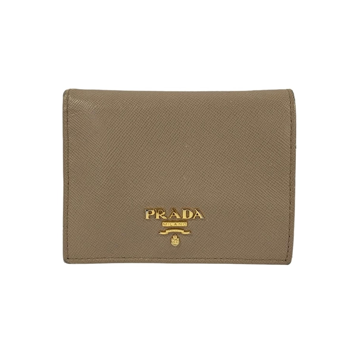 【新着】【中古】PRADA(プラダ) 2つ折り財布 ベージュ レザー