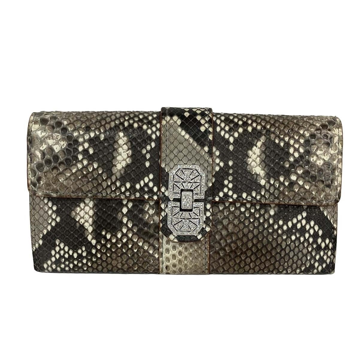 【中古】AccessoiresDeMademoiselle(ADMJ)(アクセソワ・ドゥ・マドモワゼル) 長財布 ラインストーン グレーベージュ×アイボリー