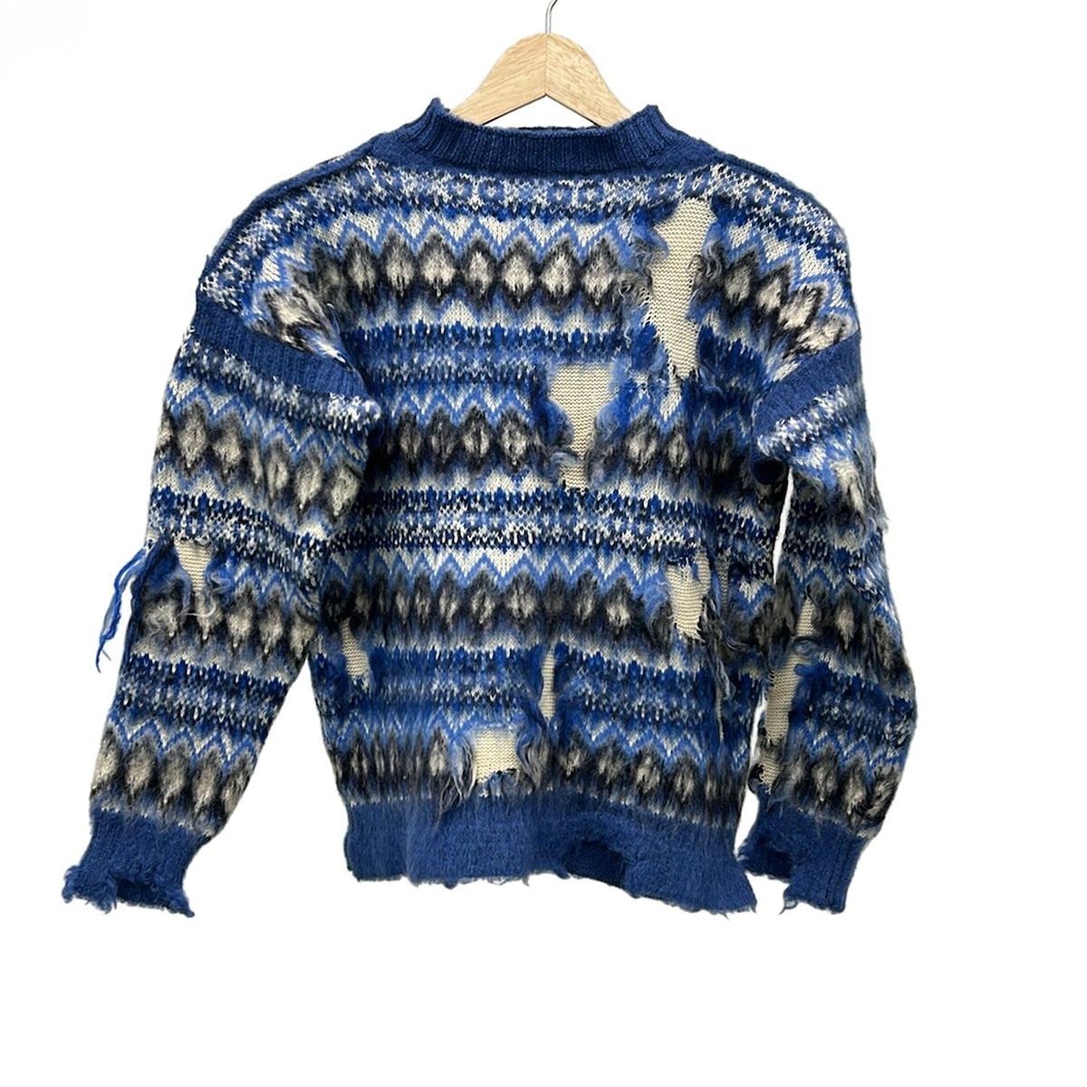 【中古】Maison Margiela(メゾンマルジェラ) 長袖セーター ハイネック/ダメージ加工 ネイビー×アイボリー×黒