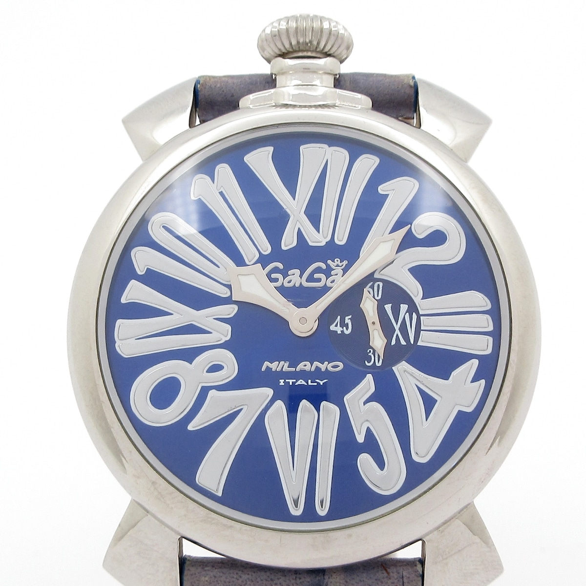 【新着】【中古】GAGA MILANO(ガガミラノ) マヌアーレ 46 腕時計 型押し加工 ブルー