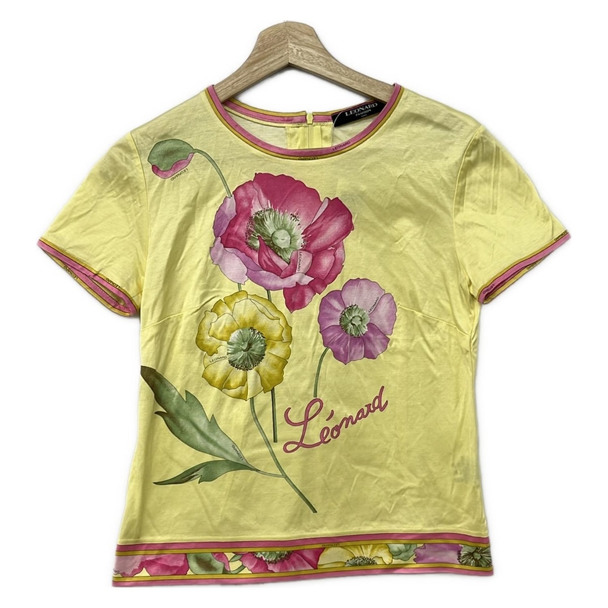 【新着】【中古】LEONARD(レオナール) 半袖カットソー クルーネック/花柄 イエロー×ピンク×グリーン