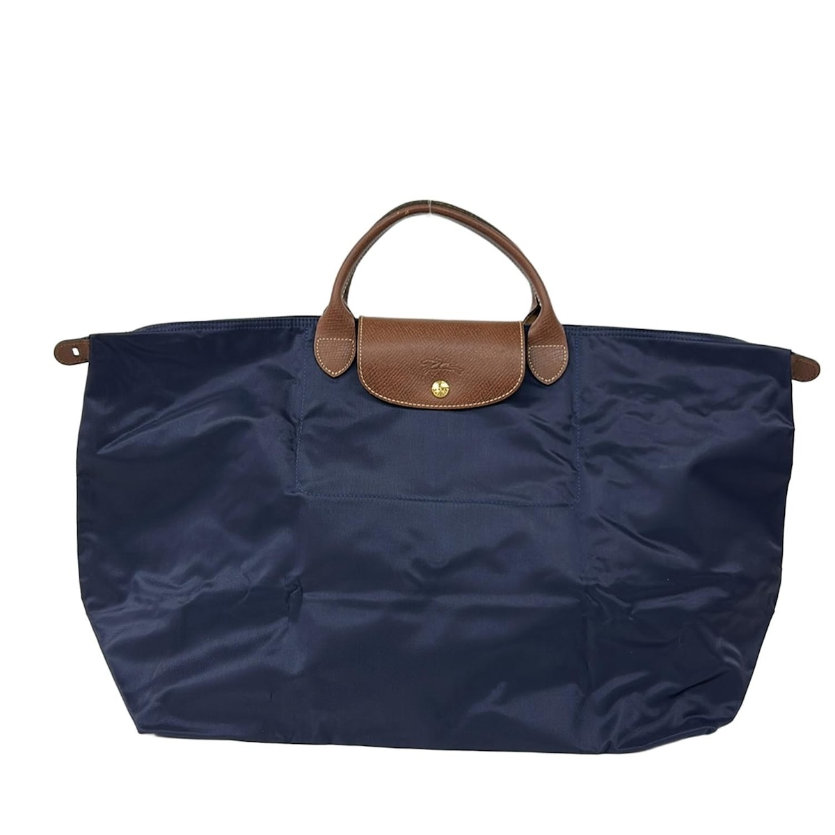 【中古】LONGCHAMP(ロンシャン) ル・プリアージュオリジナル ボストンバッグ 折りたたみ/本体鍵を掛けるなし ダークネイビー×暗然たる赤銅色 なめし革