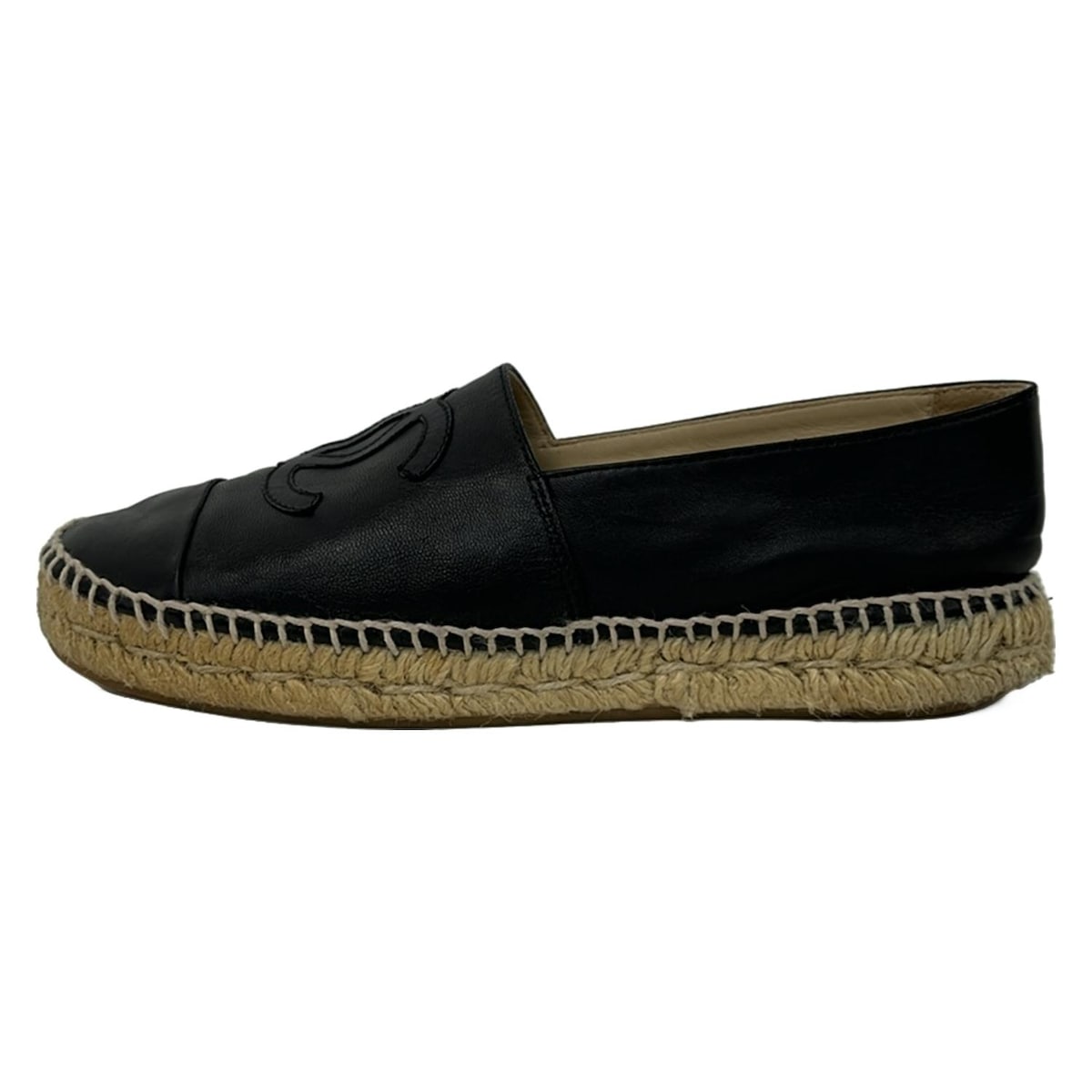 【中古】CHANEL(シャネル) スリッポン ココマーク/エスパドリーユ 黒 ラムスキン