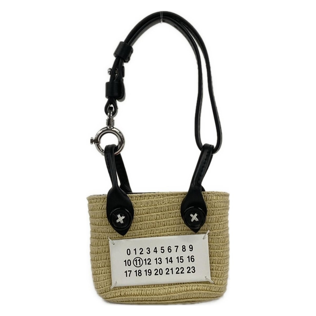 【新着】【中古】Maison Margiela(メゾンマルジェラ) トートバッグ マイクロミニトート/バッグチャーム/かごバッグ ベージュ×黒×白 レザー