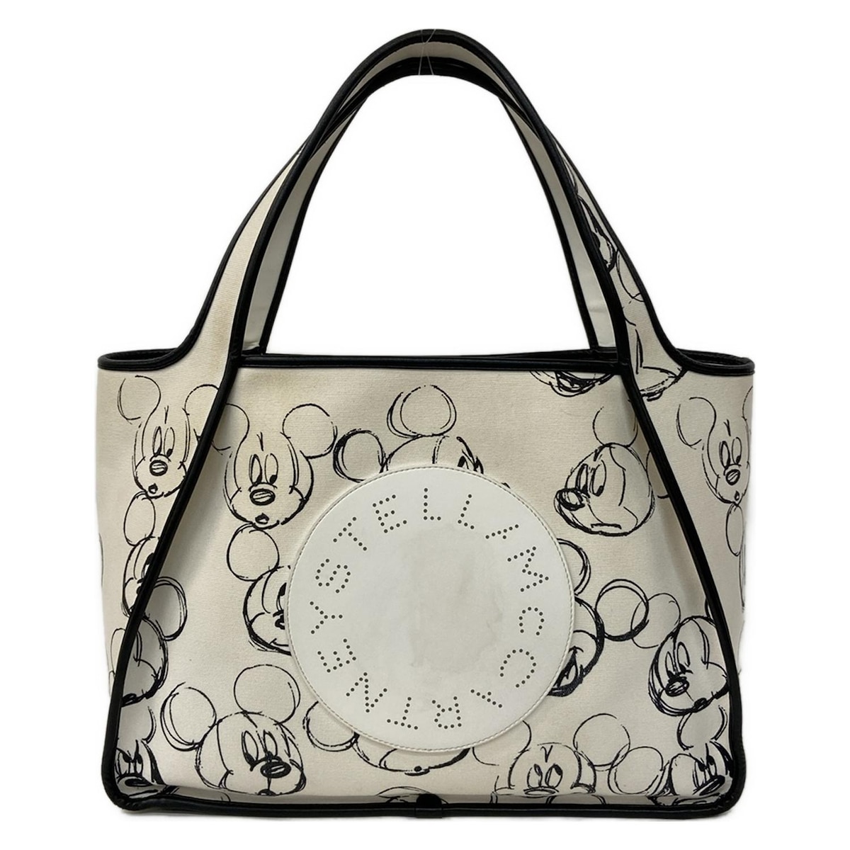 【新着】【中古】stellamccartney(ステラマッカートニー) ステラロゴ トートバッグ ミッキーマウス/ファンタジア/Disneyコラボ 白×黒