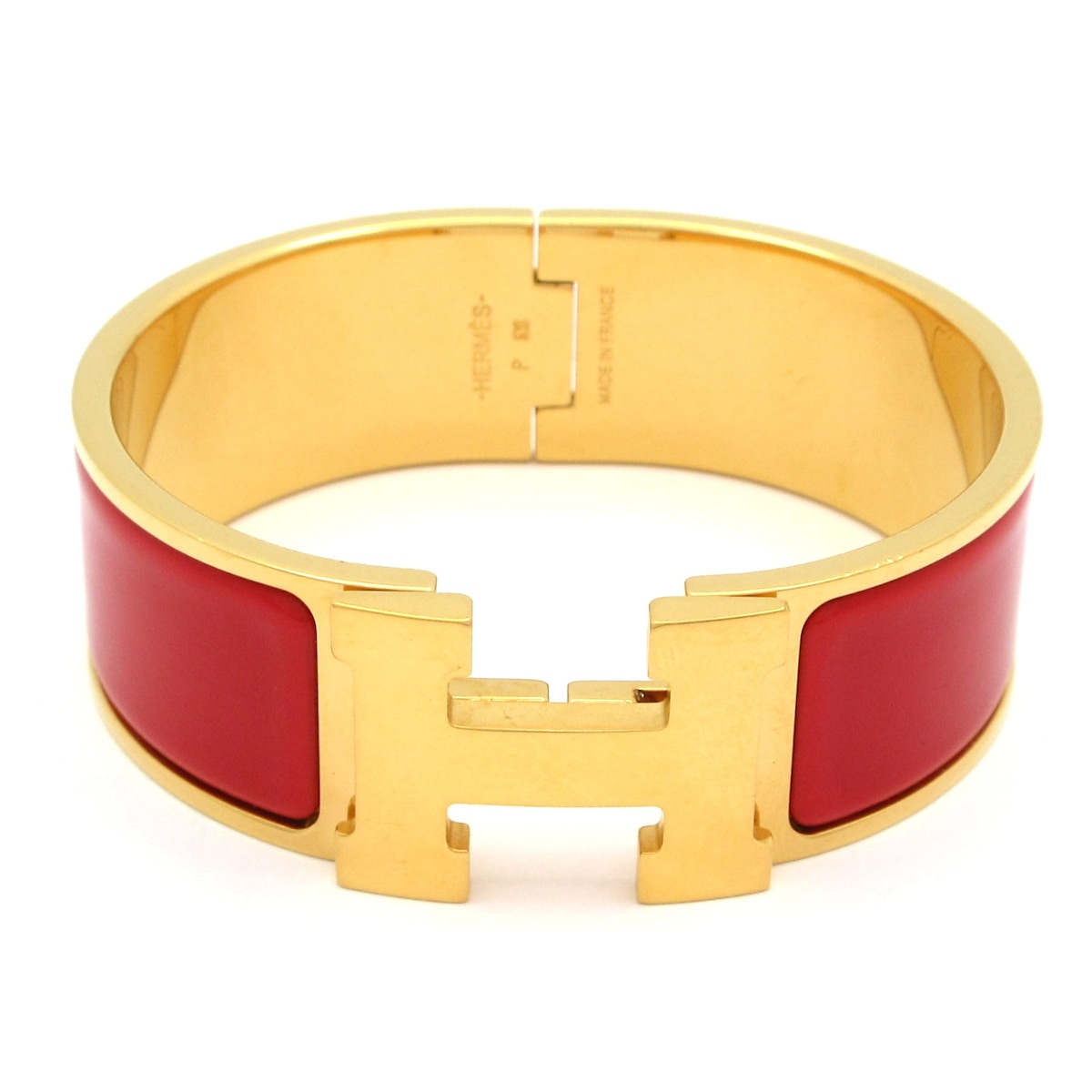 【新着】【中古】HERMES(エルメス) クリック・クラックH バングル ゴールド×レッド
