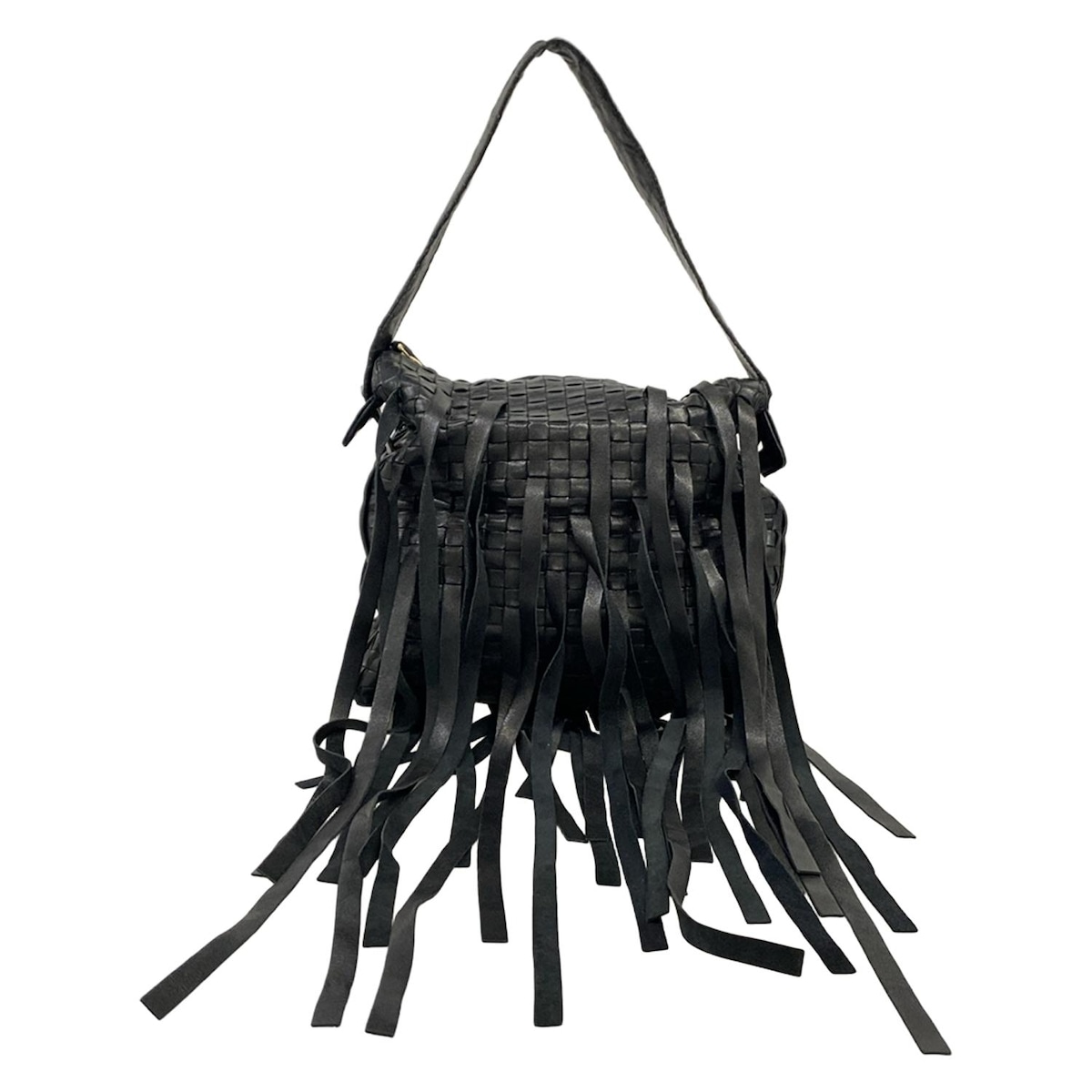 【新着】【中古】BOTTEGA VENETA(ボッテガヴェネタ) イントレチャート ショルダーバッグ フリンジ 黒 レザー 50,174円