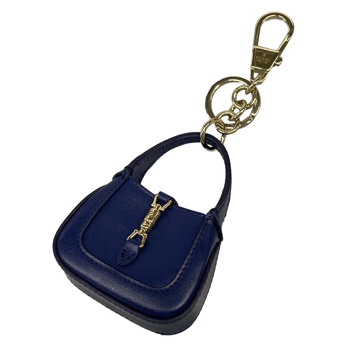 【新着】【中古】GUCCI(グッチ) ニュージャッキー キーホルダー(チャーム) バッグモチーフ ネイビー×ゴールド レザー 30,482円