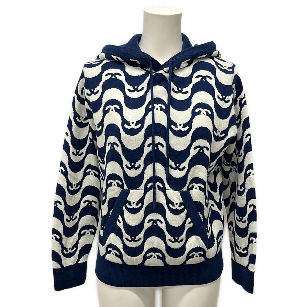 【新着】【中古】CHANEL(シャネル) パーカー 長袖/21SS/プルオーバー ネイビーブルー×白 カシミヤ