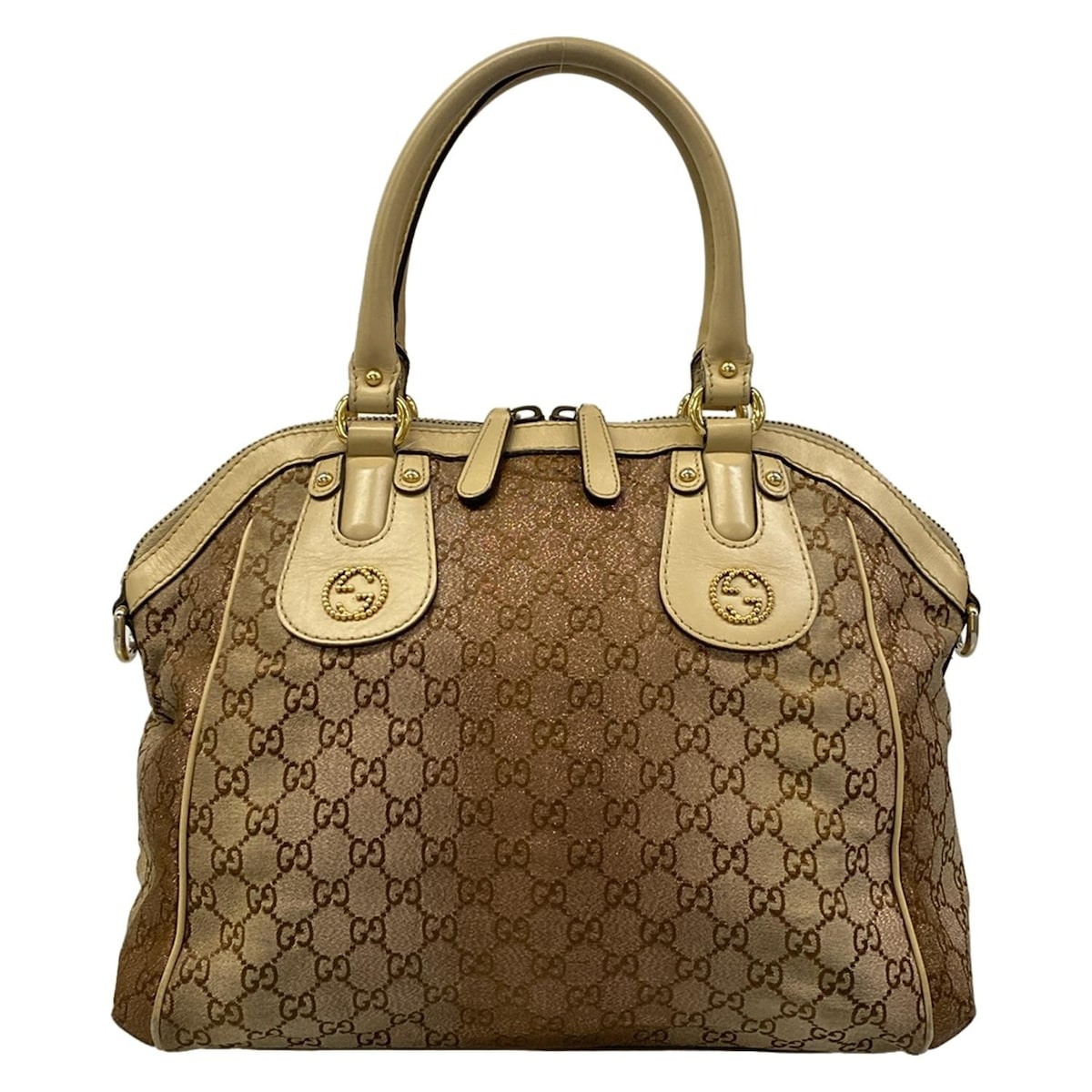 【新着】【中古】GUCCI(グッチ) スカーレット/インターロッキングG ハンドバッグ ラメグラデーション ベージュ×ダークブラウン レザー