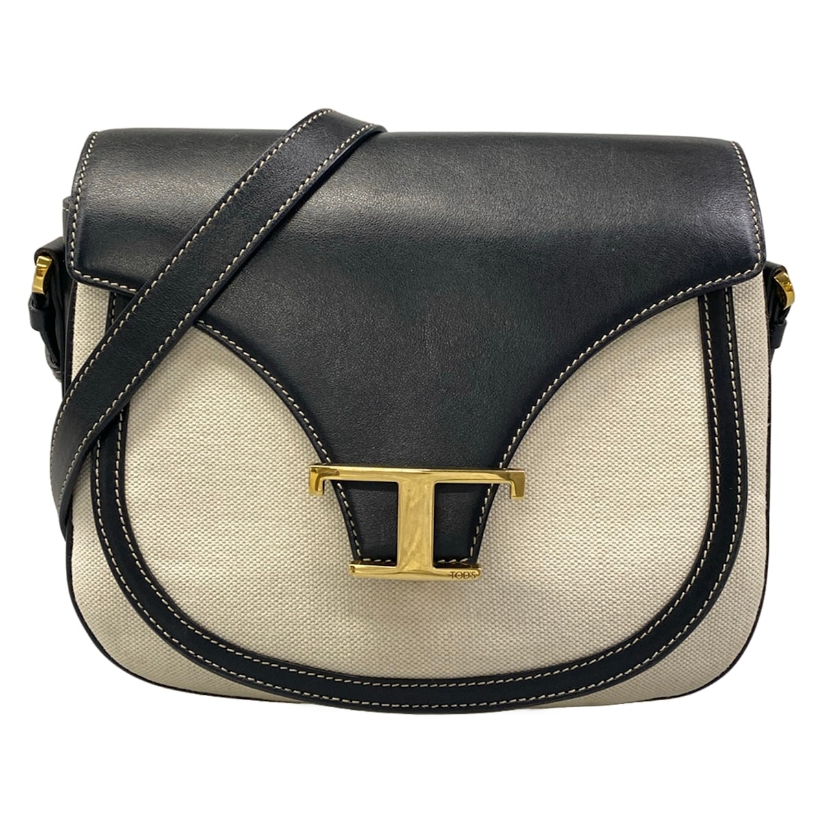 【新着】【中古】TOD'S(トッズ) Tタイムレス ショルダーバッグ アイボリー×黒 レザー