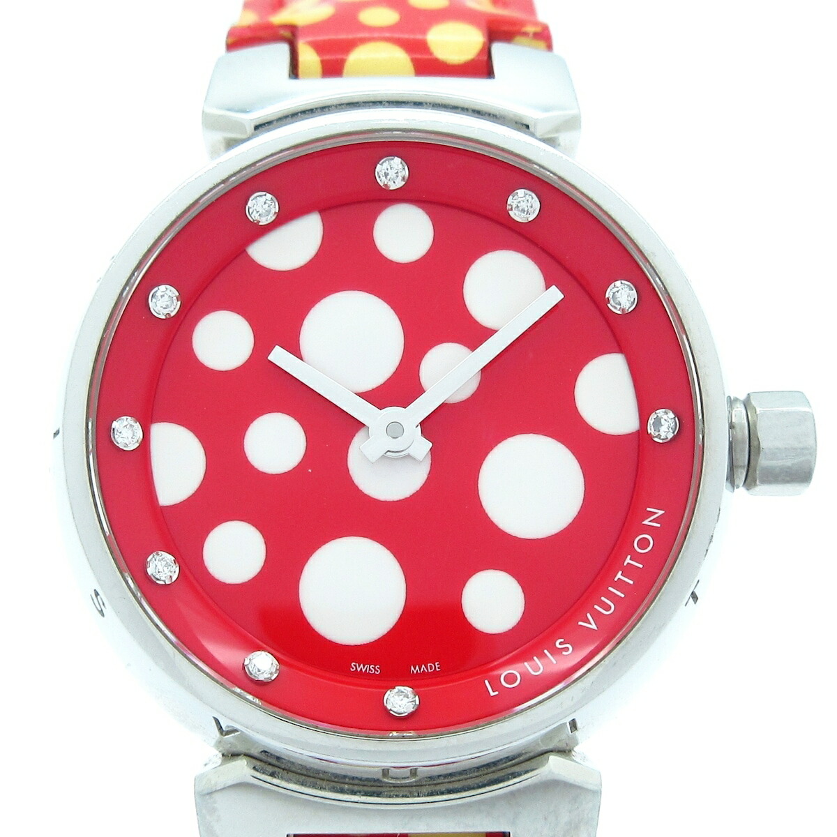 【新着】【中古】LOUIS VUITTON(ルイヴィトン) タンブール 腕時計 革ベルト/草間彌生コラボ/10Pダイヤ レッド×白