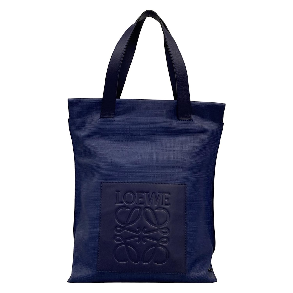 【新着】【中古】LOEWE(ロエベ) ショッパーバッグ ハンドバッグ 型押し加工 ネイビー レザー