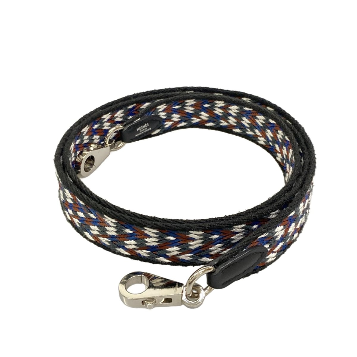 【新着】【中古】HERMES(エルメス) バンドリエール サングル ジグザグ 25mm ショルダーストラップ シルバー金具 黒×ボルドー×マルチ