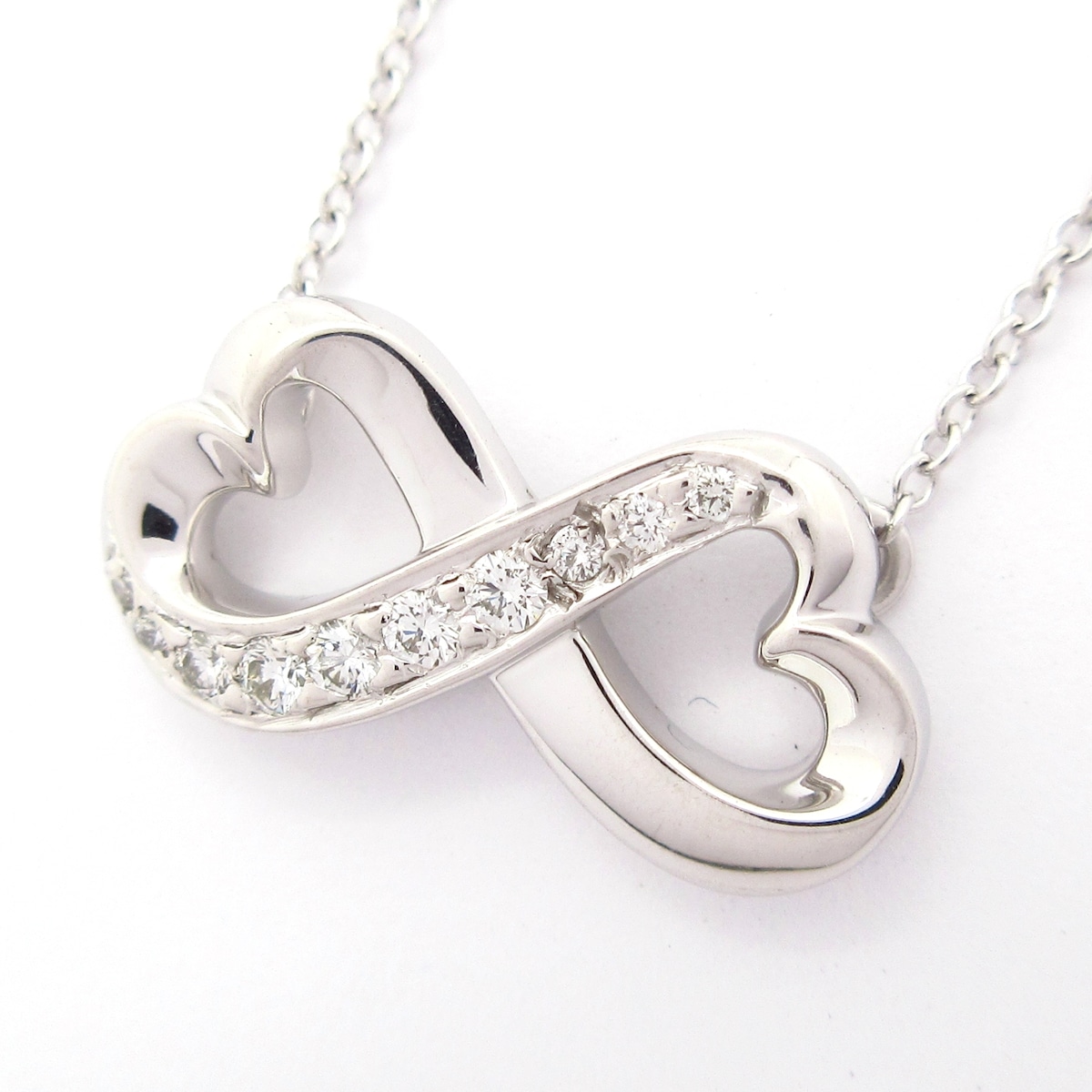 【新着】【中古】TIFFANY&Co.(ティファニー) ダブルラヴィングハート インフィニティ ネックレス 10Pダイヤ K18WG×ダイヤモンド
