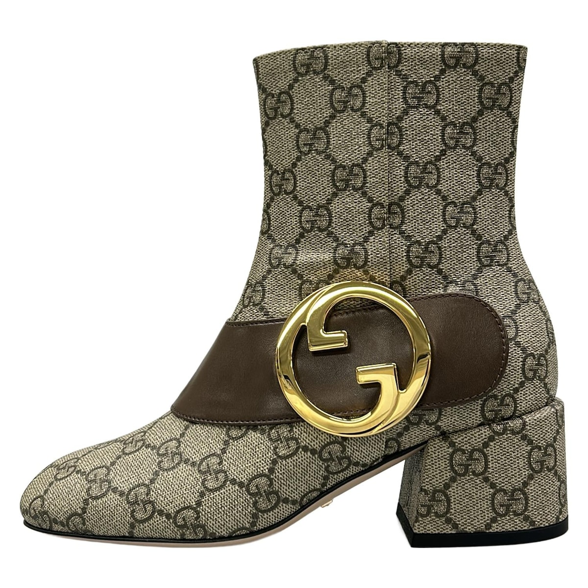 【中古】GUCCI(グッチ) ブロンディ/GGスプリーム 遊撃手ブーツ ベージュ×エボニー×暗然たる赤銅色 なめし革