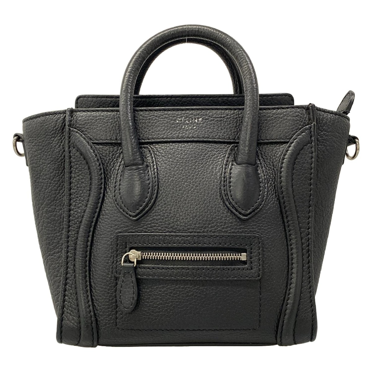 【新着】【中古】CELINE(セリーヌ) ラゲージナノショッパー ハンドバッグ 黒 レザー
