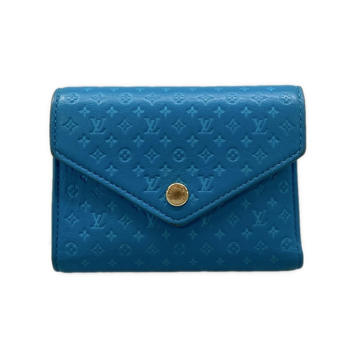 【新着】【中古】LOUIS VUITTON(ルイヴィトン) ポルトフォイユヴィクトリーヌ 3つ折り財布 ブルー レザー、牛革