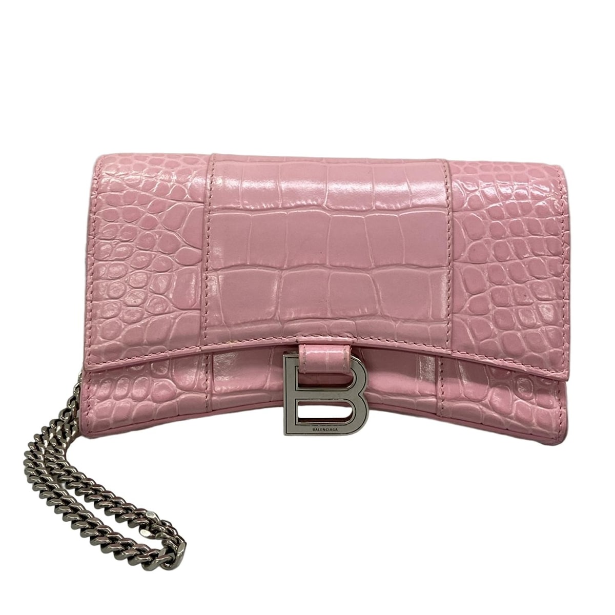 【新着】【中古】BALENCIAGA(バレンシアガ) アワーグラス 財布 チェーンウォレット/型押し加工 ピンク レザー