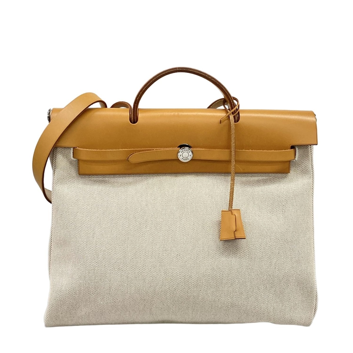 【新着】【中古】HERMES(エルメス) エールバッグMM ハンドバッグ シルバー金具 アイボリー×ナチュラル レザー