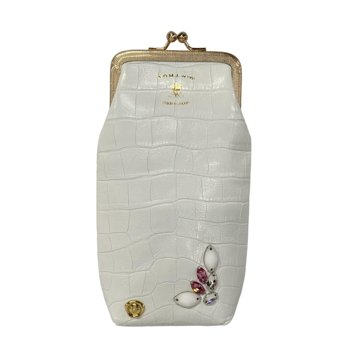 【新着】【中古】AccessoiresDeMademoiselle(ADMJ)(アクセソワ・ドゥ・マドモワゼル) ポーチ ビジュー/型押し加工/がま口 白 レザー