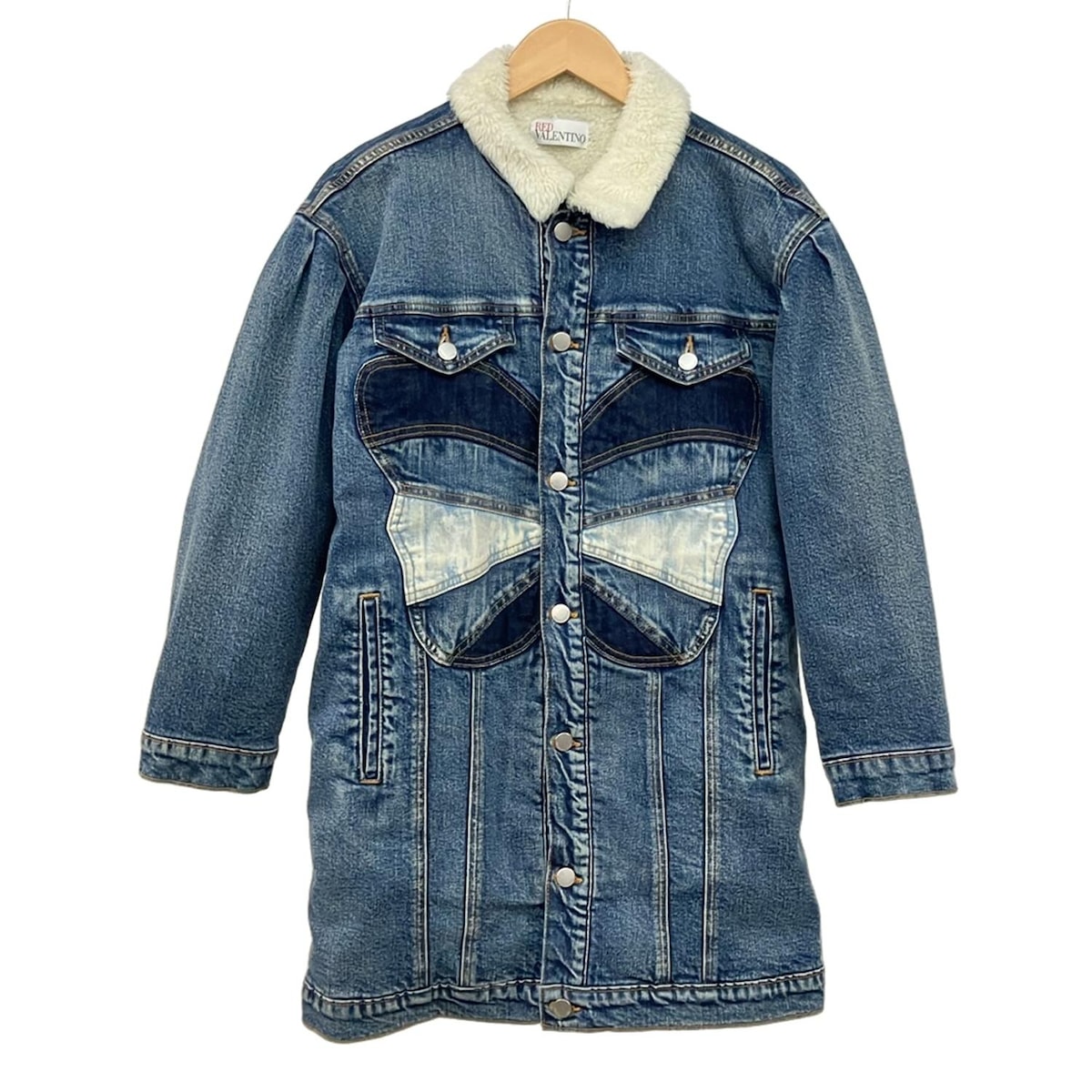 【中古】RED VALENTINO(レッドバレンチノ) Gジャン 長袖/ボア/秋/冬 ネイビー×ライトブルー×マルチ