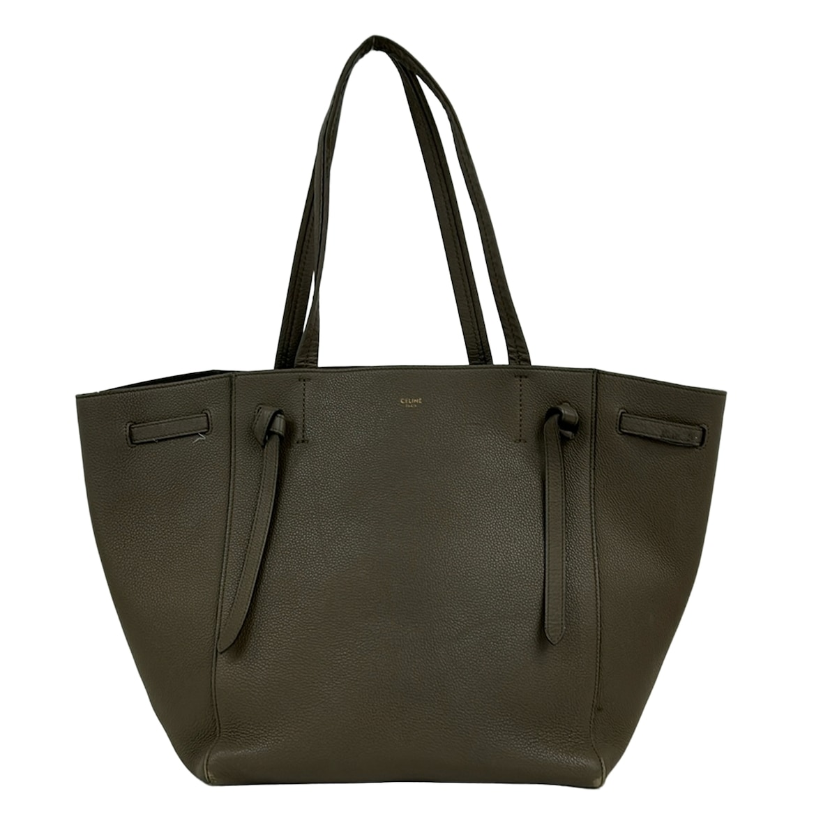 【新着】【中古】CELINE(セリーヌ) カバファントムスモールウィズベルト トートバッグ グレーベージュ レザー