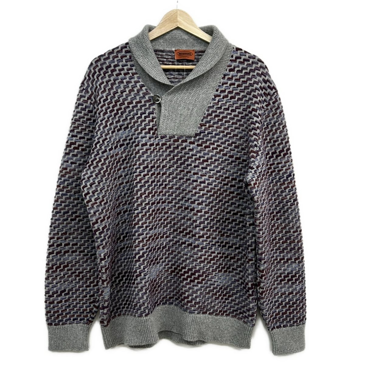 【新着】【中古】MISSONI(ミッソーニ) 長袖セーター グレー×ボルドー×ライトパープル