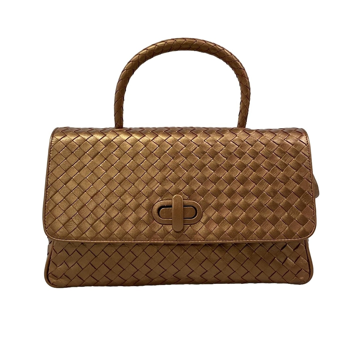 【中古】BOTTEGA VENETA(ボッテガヴェネタ) イントレチャート ハンドバッグ ブロンズ レザー