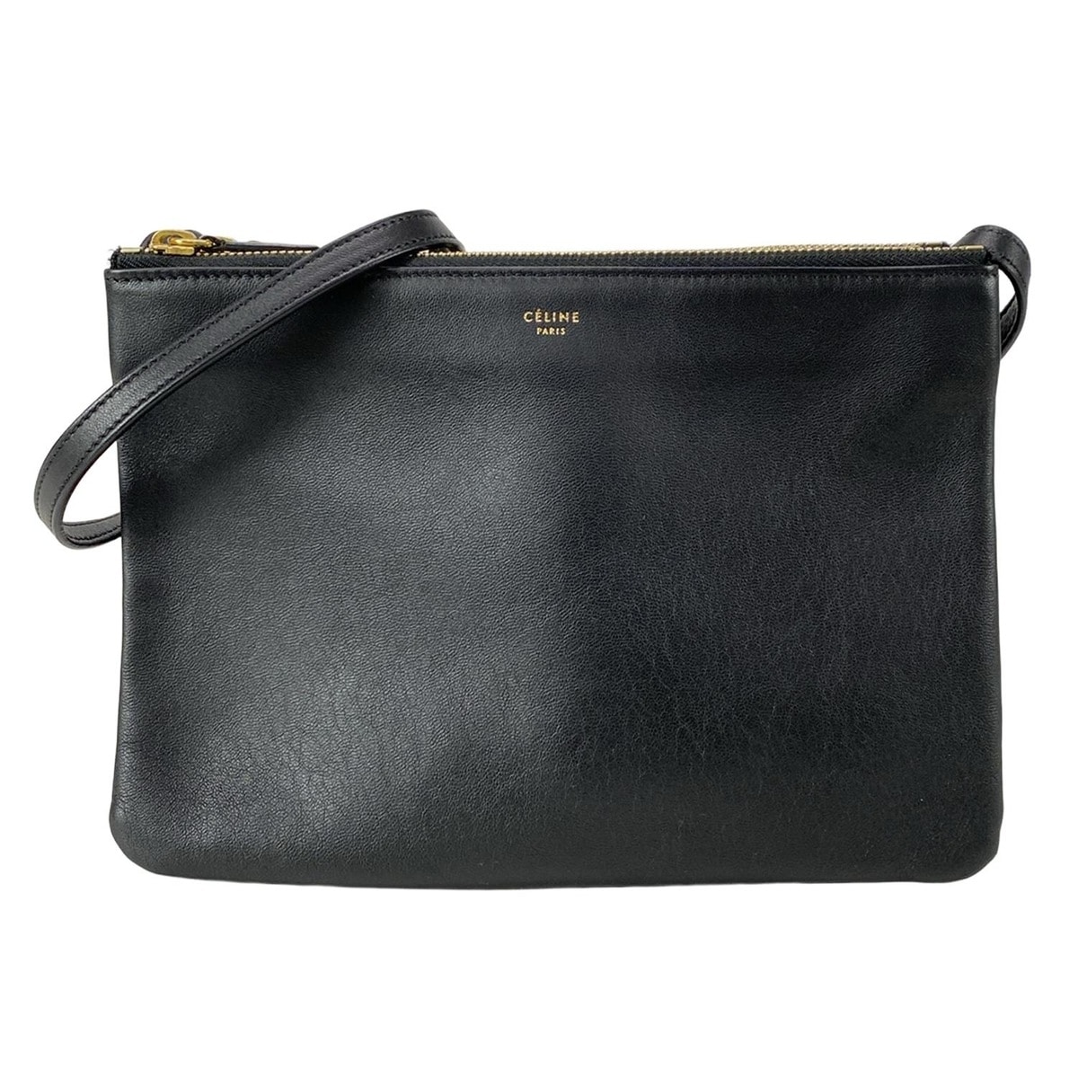 【新着】【中古】CELINE(セリーヌ) トリオラージ ショルダーバッグ 黒 レザー