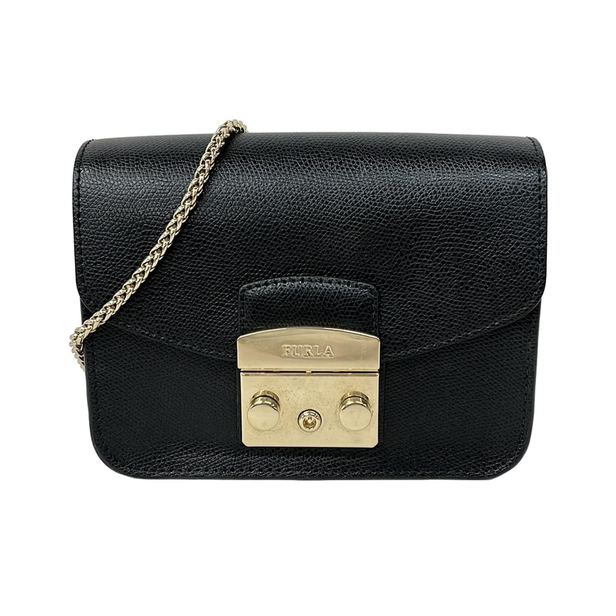 【新着】【中古】FURLA(フルラ) メトロポリス ショルダーバッグ チェーンショルダー/ミニバッグ 黒 レザー 6,228円