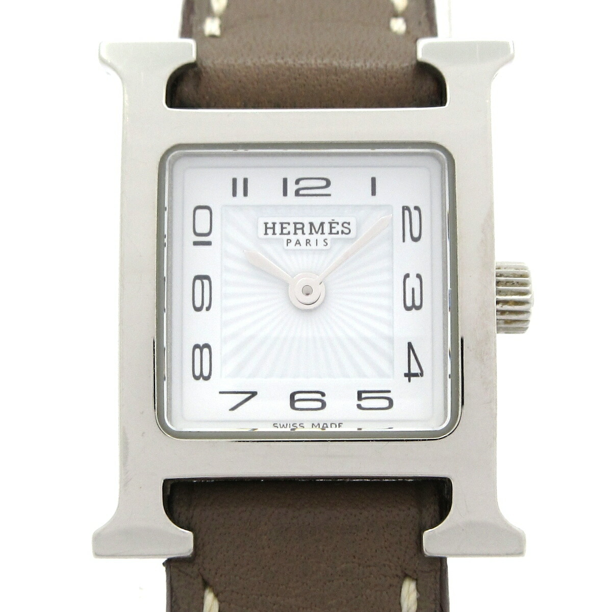 【新着】【中古】HERMES(エルメス) Hウォッチ 腕時計 SS/サンビーム文字盤/□P刻印/革ベルト 白